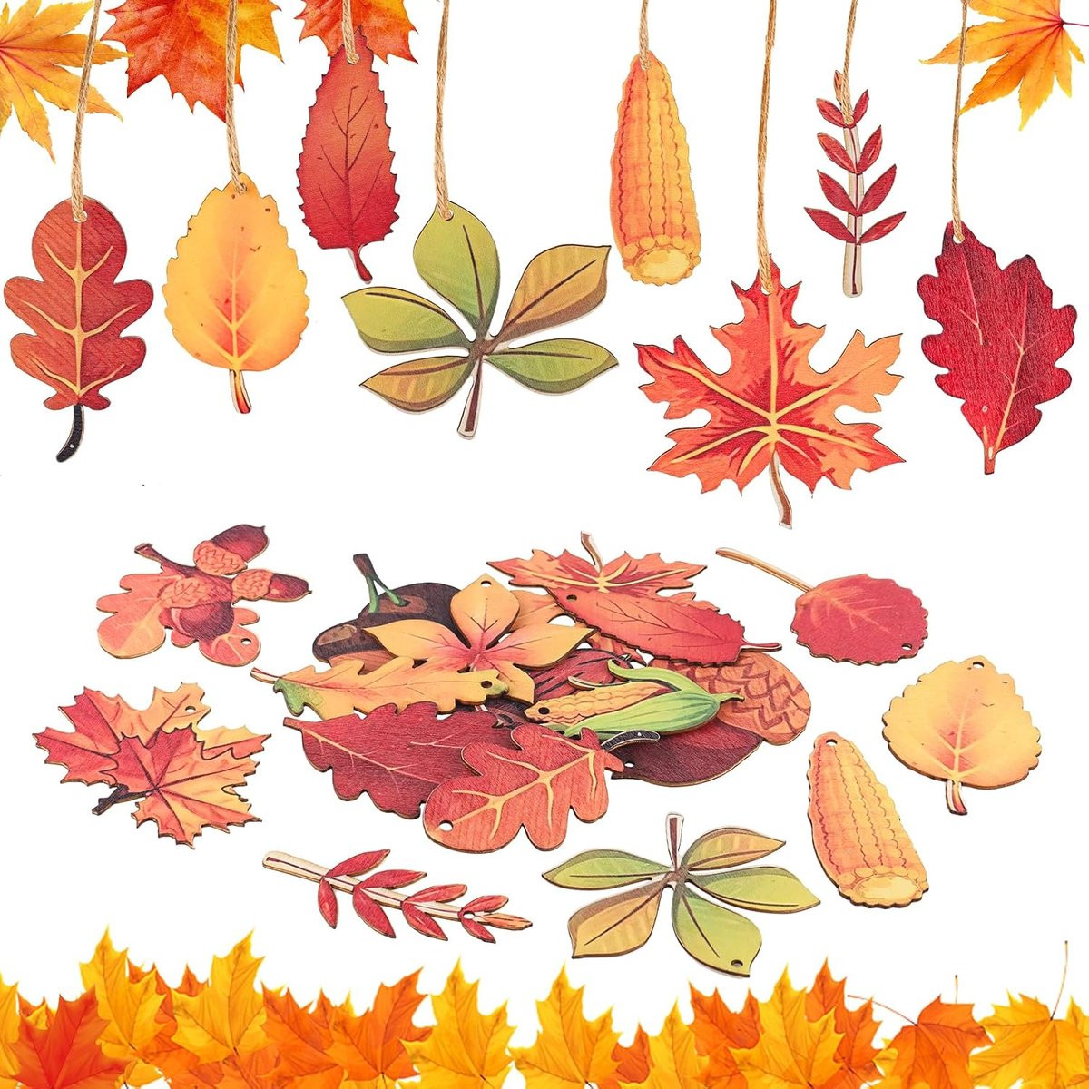 ShopVlot Houten herfstbladeren hangdecoratie - 18 stuks - 8 cm