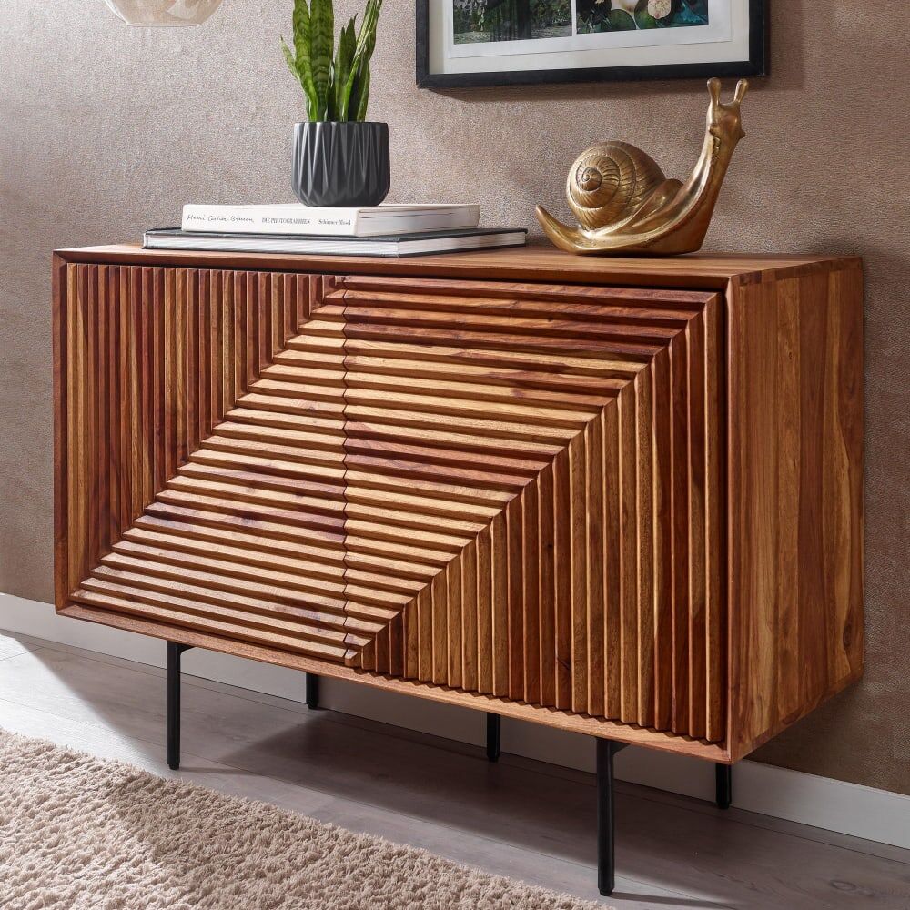 FineBuy Buffet à 2 portes en bois de sheesham massif, marron Marron 100x71x40cm