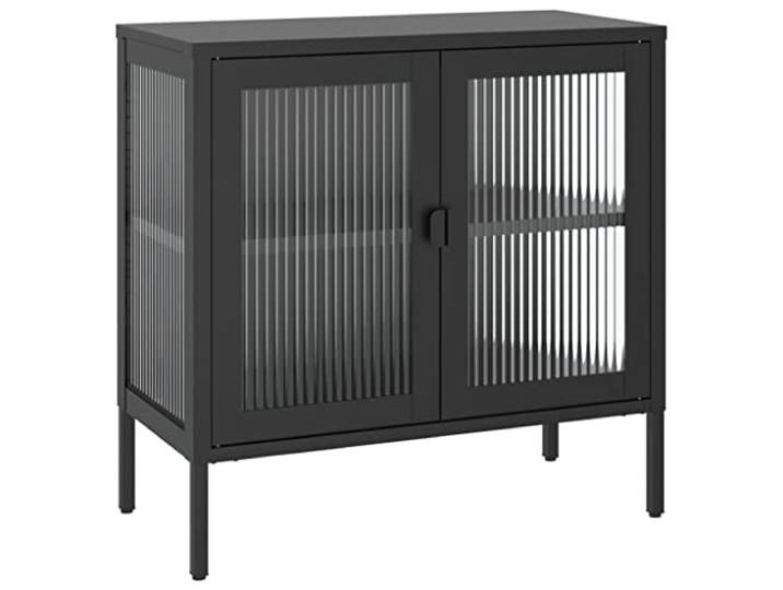 KGFHERENB Sideboard Schwarz 70x35x70 cm Metallschrank mit Riffelglas Kompakter Kommodenschrank fürs Wohnzimmer mit verstellbarem Einlegeboden und Beinen mit Höhenausgleich.