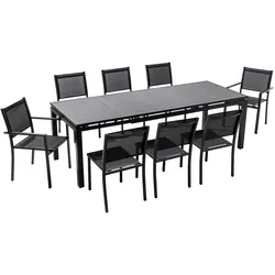 Oviala Business Ausziehbarer Gartentisch mit 8 Sitzflächen aus grauem Aluminium - Oviala