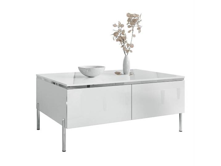 Lookway Couchtisch Aurora Silver mit Stauraum und geraden Beinen, Weiß Hochglanz, 90x44.5x60 cm, Wohnzimmer, Wohnzimmertische, Couchtische