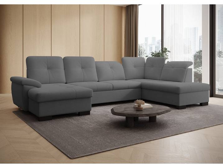 PROMETO Möbel Ecksofa U-Sofa Verstellbare Kopfstütze, Schlaffunktion Bettkasten Magari, Verstellbare Kopfstütze, Bettkasten, Schlaffunktion