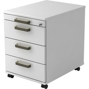 Hammerbacher Rollcontainer Solid AC30, aus Holz, weiß, mit 3 Schubladen & Utensilienauszug, abschließbar