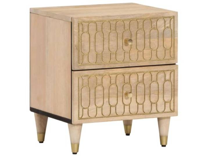 GHVBNMF Nachttische 2er Set 40x33x46 cm Massivholz Mango Gebleicht Handgeschnitzte Schubladenschränke aus gebleichtem Mangoholz für Schlafzimmer und Wohnzimmer im 2er-Set.