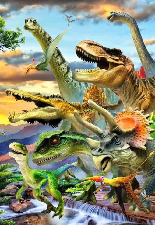 Bluebird Puzzel Dinosaurus bij zonsondergang 300 stukjes