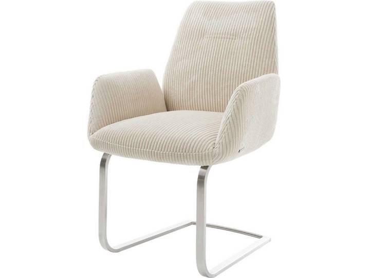 DELIFE Polsterstuhl Zoa-Flex, Freischwinger flach Edelstahl Cord Beige Taschenfederkern