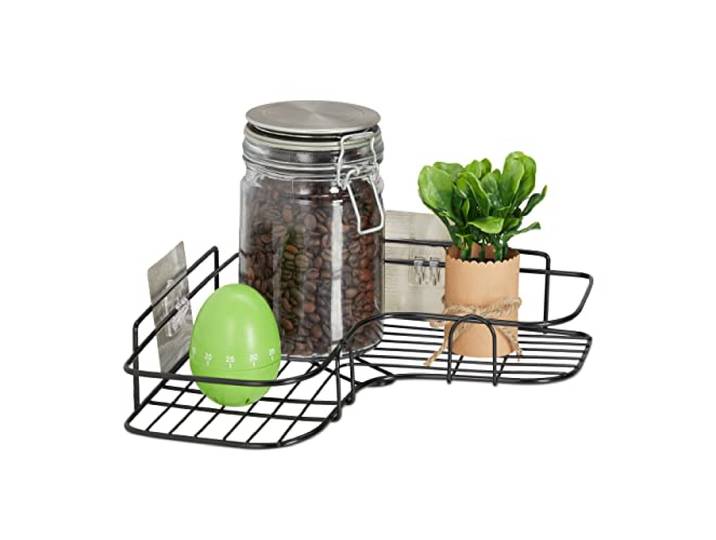 Relaxdays Etagère d’Angle\, à Coller\, Rangement\, épices\, Herbes\, Murale\, HxLxP : 5\,5x26x26 cm\, Fer\, Noir