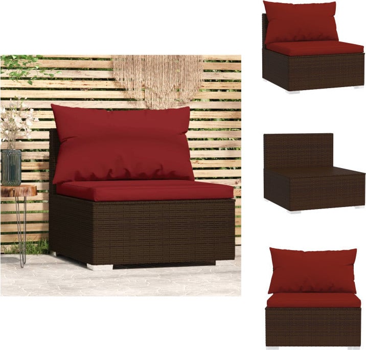 vidaXL Tuinbank met kussens, bruin, polyrotan
