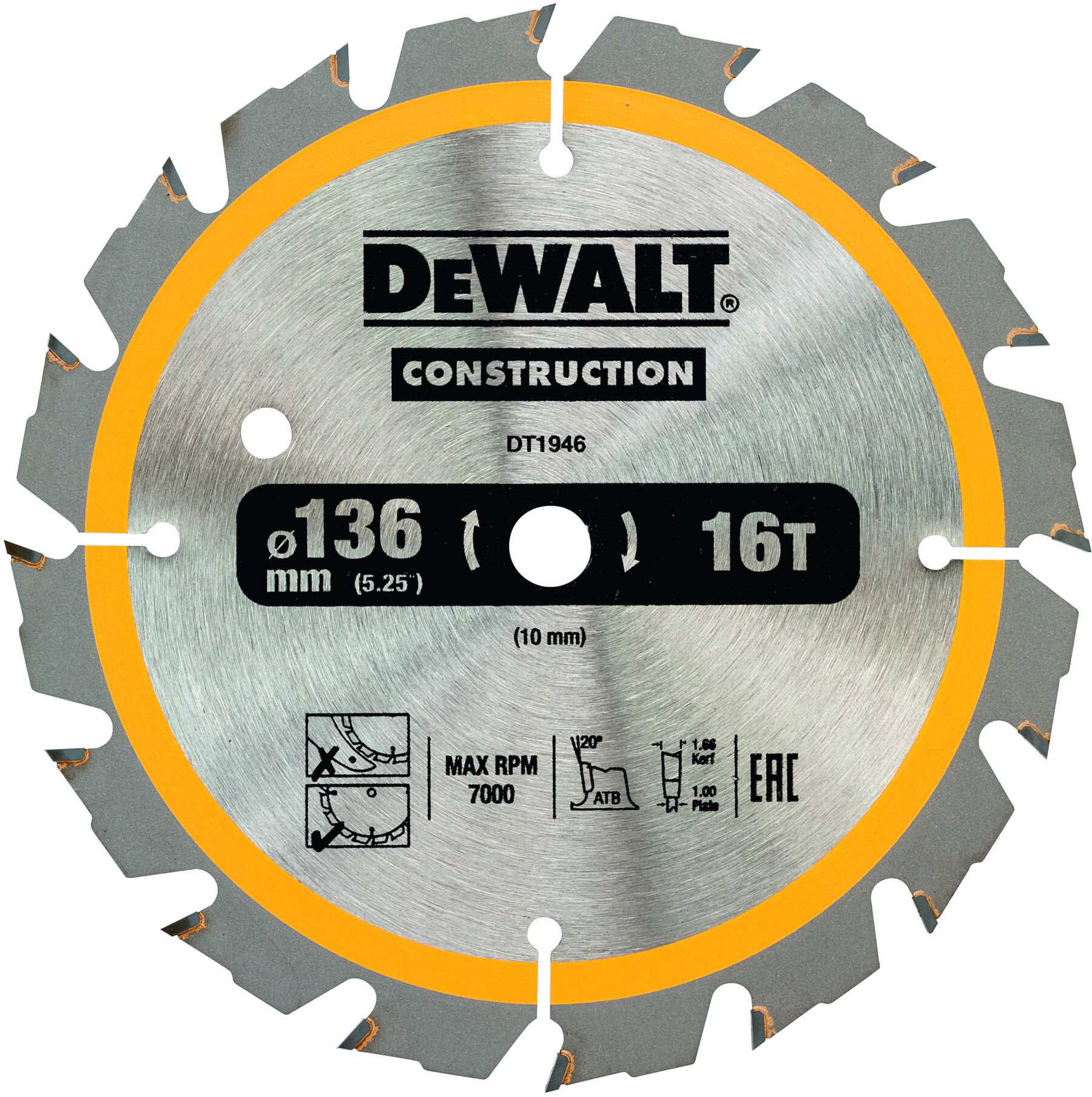 DEWALT Kreissägeblatt Akku 136/10 mm 16WZ DT1946-QZ)