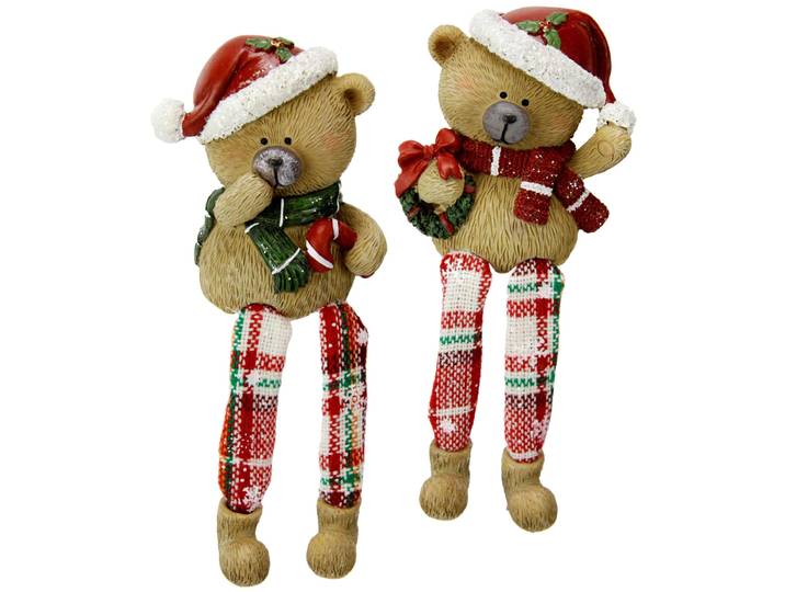 Dekofigur I.GE.A. Kantenhocker Bär , braun, B:6cm H:16cm, Magnesia, Dekofiguren, Dekofigur, 2er Set Figur Statue Weihnachtsfigur Ornament Weihnachtsdeko