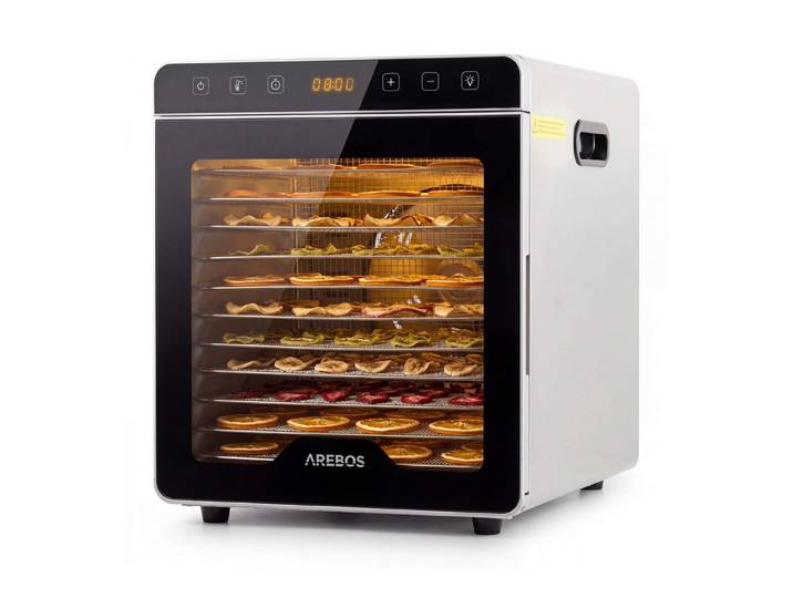 Arebos Dörrautomat Dörrgerät 29L mit Edelstahlgittern & Timer 800 W, 12 Etagen, 29 L Fassungsvermögen, 800 W Leistung