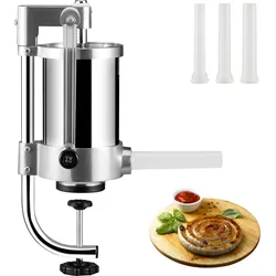 VEVOR Manueller Wurstfüller Wurstfüllmaschine 1,5 L, Edelstahl + Aluminium Professionelle Silberne Wurstmaschine inkl. 16  / 19  / 22 mm Füllrohre, Vertikale Wurstpresse mit Tischklemme Hausgemacht