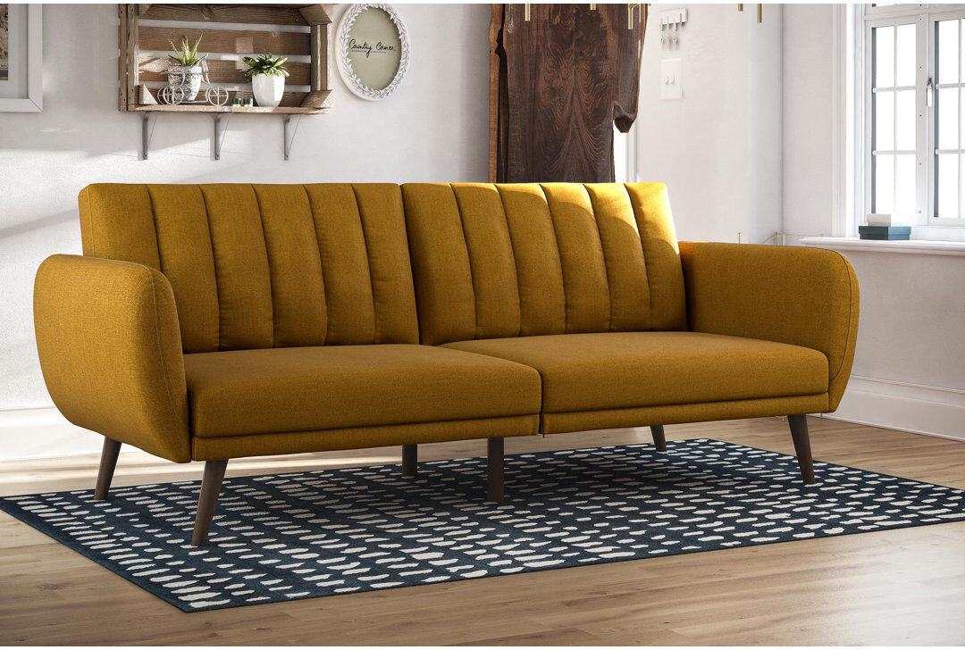 Mercury Gaugain 3 Seater Convertible Sofa Bed Mustard Yellow 80cm H X 207cm W X 88cm D