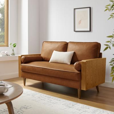 Modway Kellan Vegan Leather Loveseat in Walnut Tan