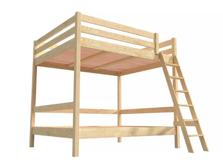 Lit double superposé Sylvia 140x200 avec échelle 140x200 Vernis Naturel