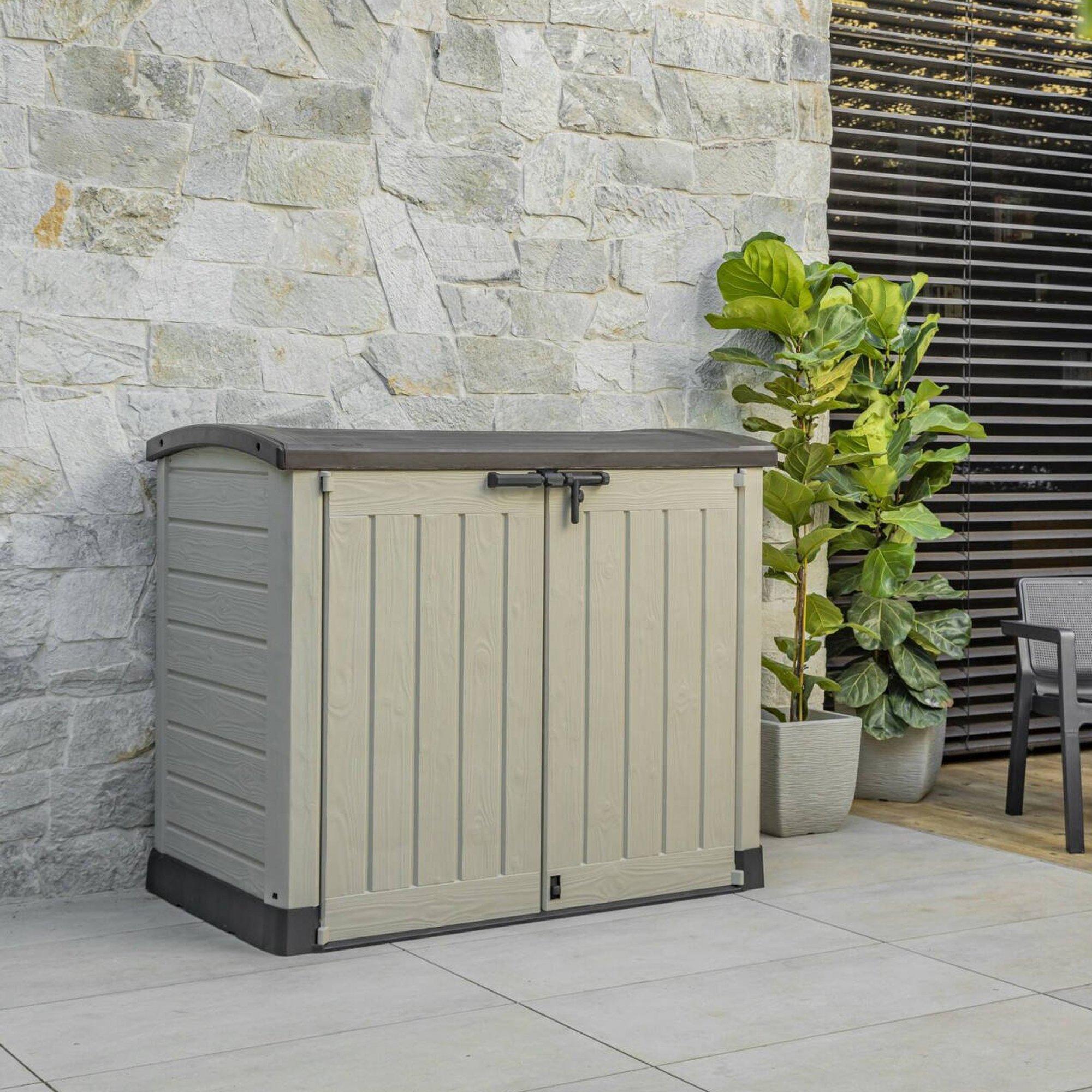 Dmora Außenschrank Hinton 146x82x120h cm Beige, ein Regal, Flügeltüren