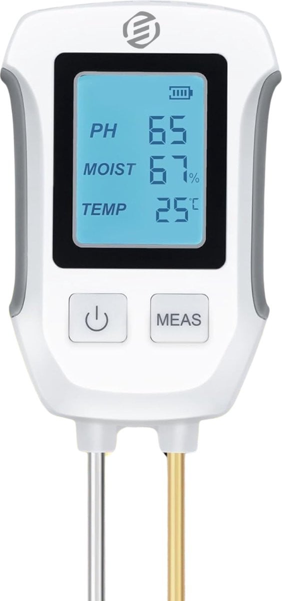 Equivera PH Meter en Vochtigheidsmeter voor Tuin, Bodem en Water, Wit