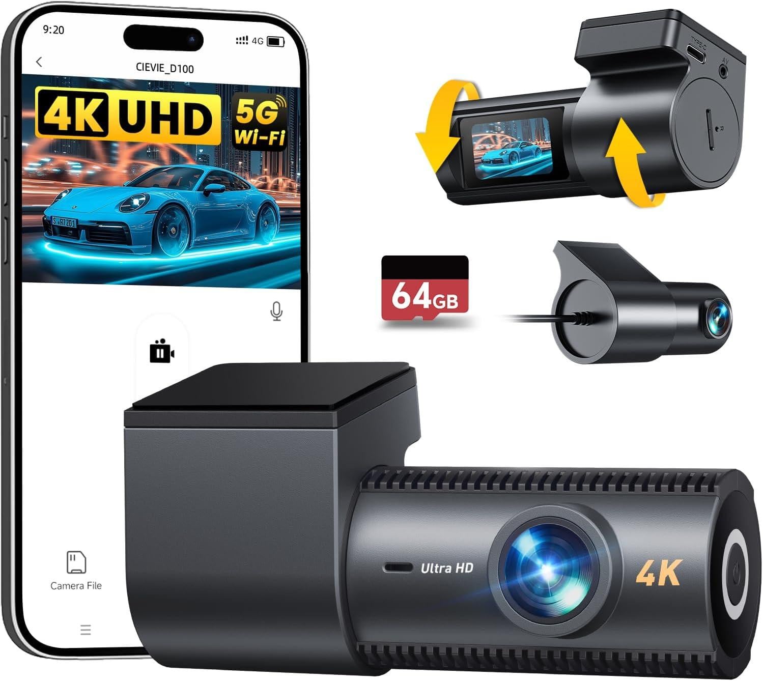 Selius Dashcam voor voor en achter met dubbele lens