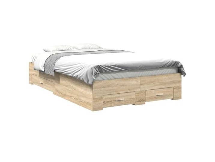 PUGYNBK Bettgestell Braun 140 x 200 cm Holz Sockel mit festen Lamellen, Griffe aus Aluminium, einfache Montage, moderner Stil