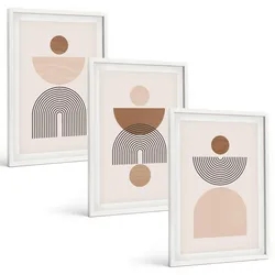 BILDER SET 3er Set - 40x60 cm Weißer Rahmen - Abstrakte braune Formen