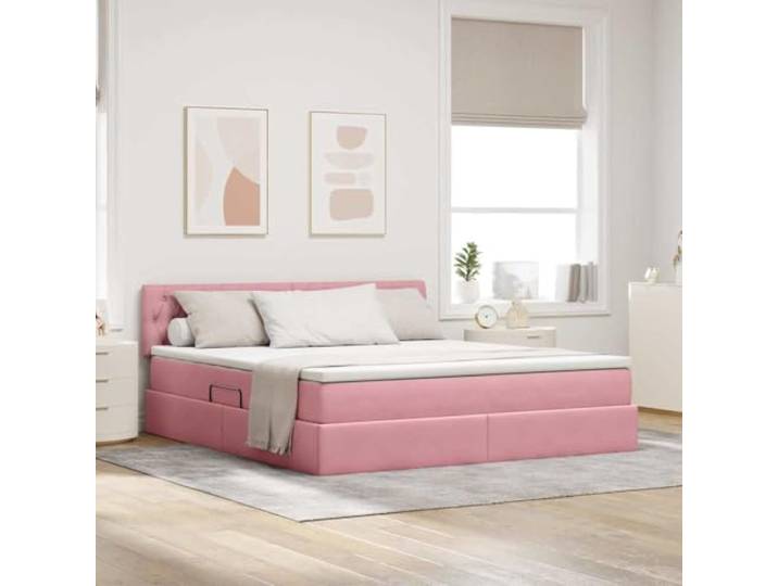 RJPLMFV Bett mit Stauraum, Velours, Rosa, 180 x 200 cm mit Matratze Hydraulisches Heben, geräumige Aufbewahrung, langlebiger Stoff, modernes Design