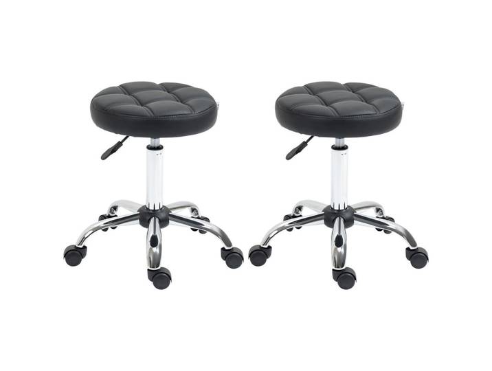 Homcom 2Er-Set Salonstühle mit Rädern höhenverstellbar Salon Hocker Kunstleder Schwarz, Leder, 35.5x63x35.5 cm, Büromöbel, Bürostühle, Bürohocker