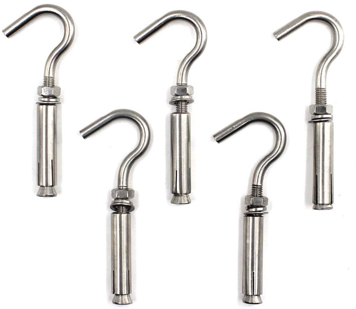 Set van 5 Expansie Bout Haken van Roestvrij Staal 304, M8, Zilverkleurig