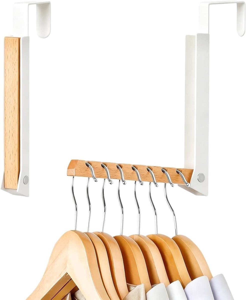 Set van 2 inklapbare deurhaken voor kleding en accessoires, 6 haken, geschikt voor deuren tot 2 cm