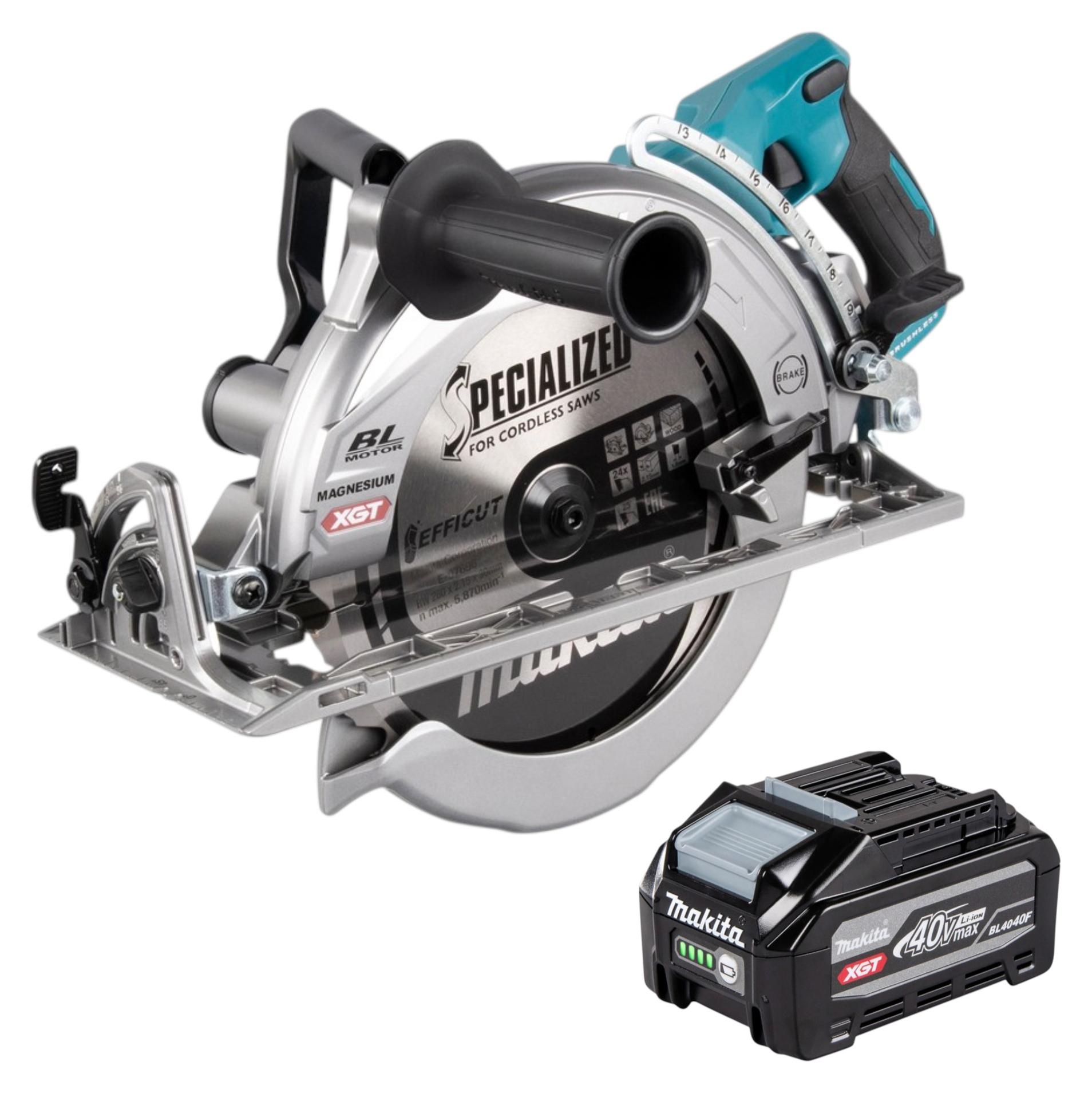 Makita RS 002 GU1 Akku Handkreissäge 40 V max. 260 mm Brushless + 1x Akku 4,0 Ah - ohne Ladegerät
