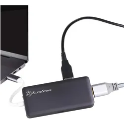 Silverstone Sst-EP14C - Adapter USB 3.1 Type-C Gen1 zu HDMI (Auflösung bis zu 4096 x 2160 @ 30Hz) (USB-C, 4 Ports), Dockingstation + USB Hub, Schwarz, Grau