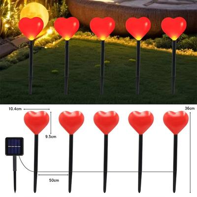 Inspired Finds 5pcs Solar Heart Garden Lights Waterproof Romantic Outdoor Stake Decor red
