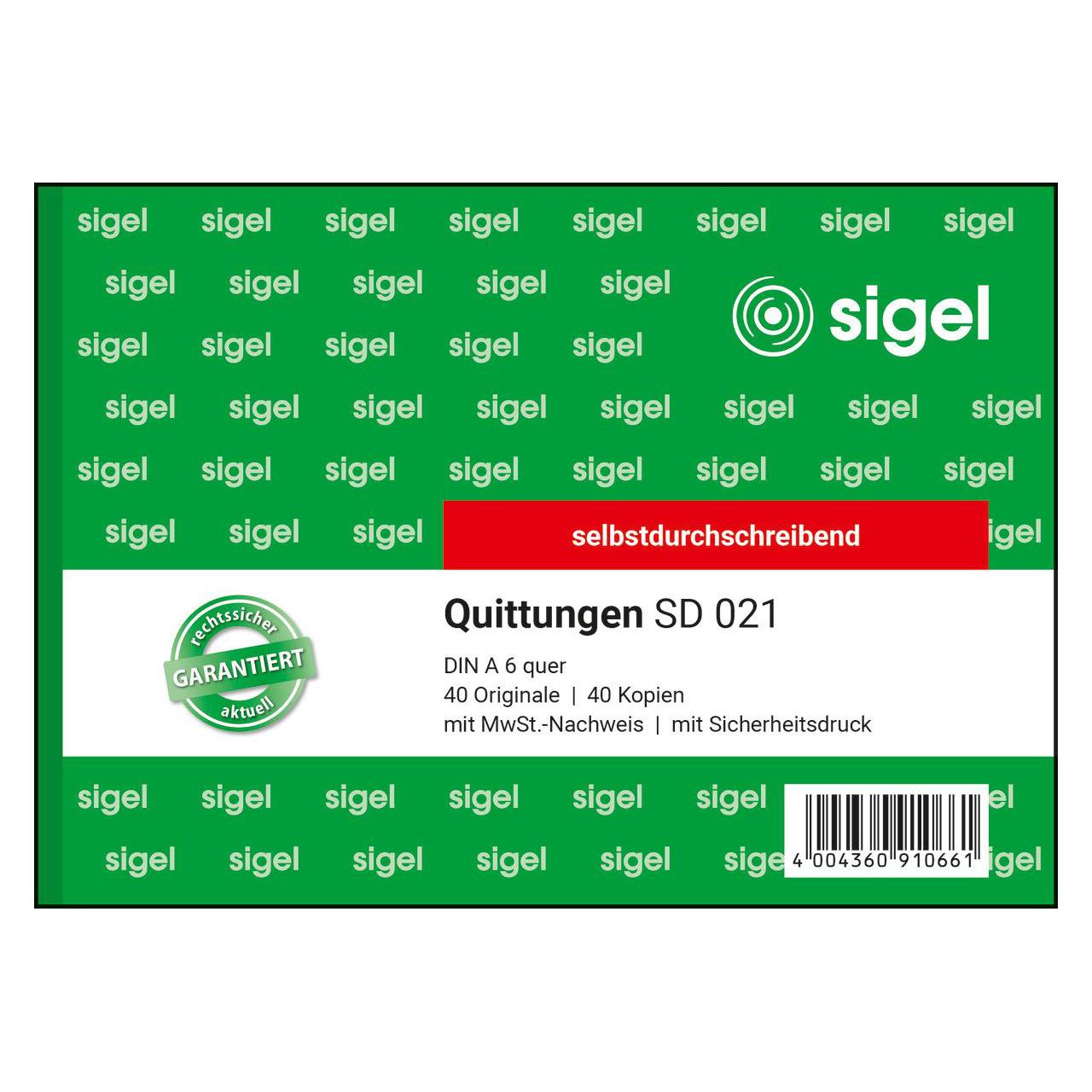 SIGEL Quittung, MwSt. separat ausgewiesen Formularbuch SD021