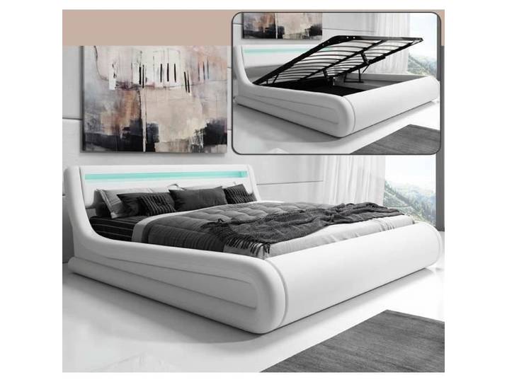 Lit coffre blanc avec matelas (180x200cm) - Rodas - Contemporain - Design - Lit avec rangement