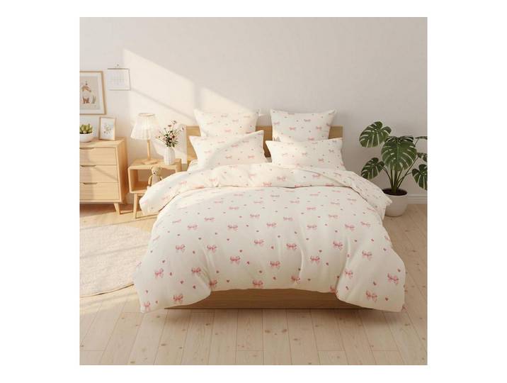 LuxusKollektion Jugendbettwäsche Bettwäsche Set 140x200 Mädchen Beige/Rosa