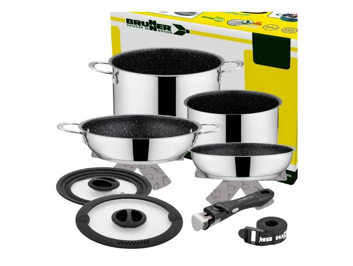 BRUNNER Topf-Set BRUNNER Camping Kochgeschirr Edelstahl ACADEMY NG Stapelbar, Leicht, (8-tlg)