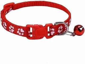 Uplift Essentials Adjustable Footprint Print Pet Collar Lightweight Quick Release Safety Necklace With Crisp Bell red