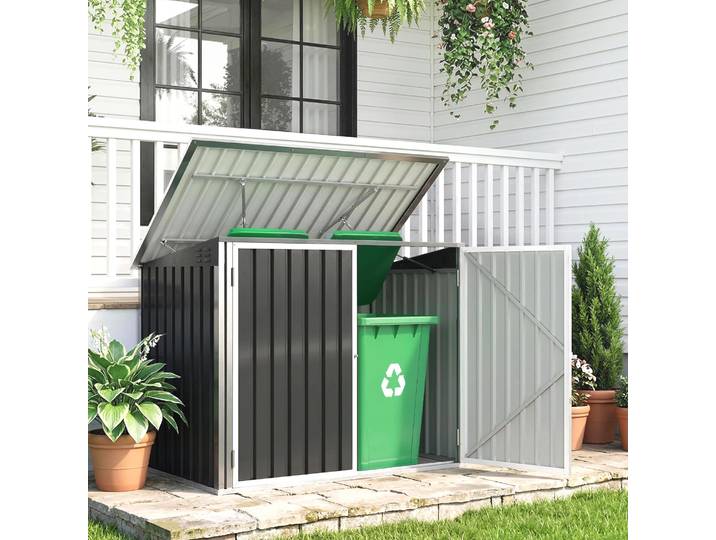 Outsunny Abri Poubelles Métal Gris Foncé Jardin Horizontal