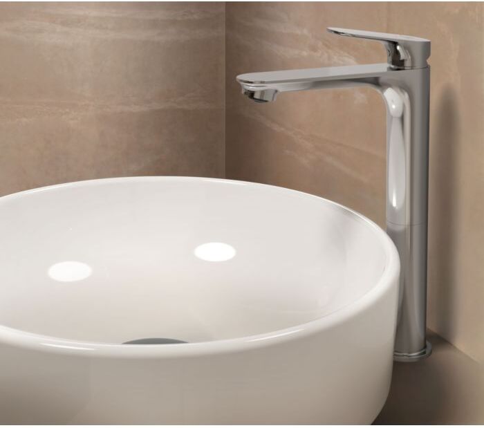 Ideal Standard O Waschtischarmatur BE013AA Ausladung 135mm, verlängerter Sockel, Blue Start, Push-Open Ventil, chrom