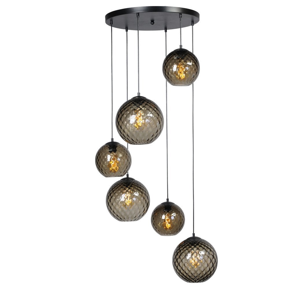 Masterlight Baloton 6-lichts hanglamp zwart met glazen bollen
