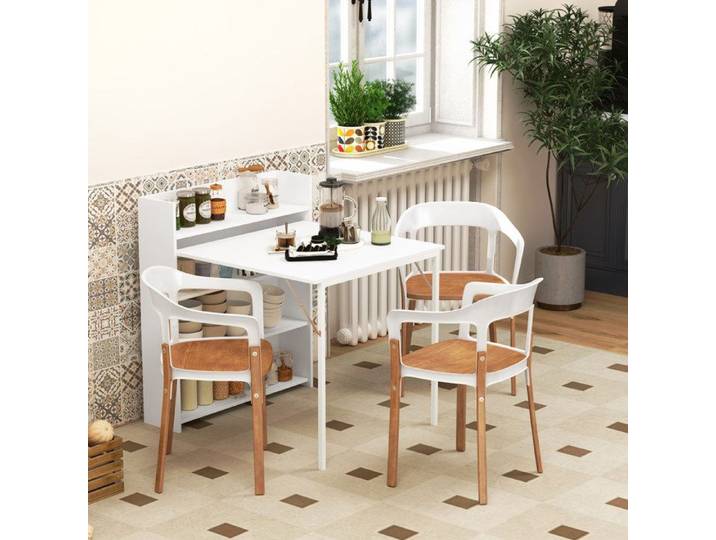 SENVIRO table à manger pliante gain de place style industriel 79x91x93cm blanc