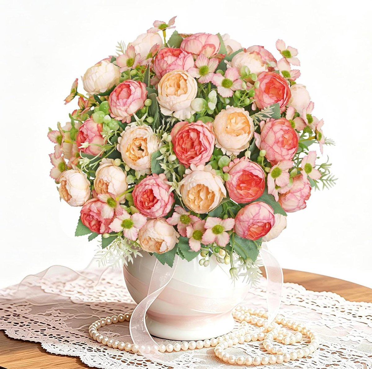 Kunstbloemen Bosjes Champagne Roze - Decoratieve Zijden Bloemen - 27 cm