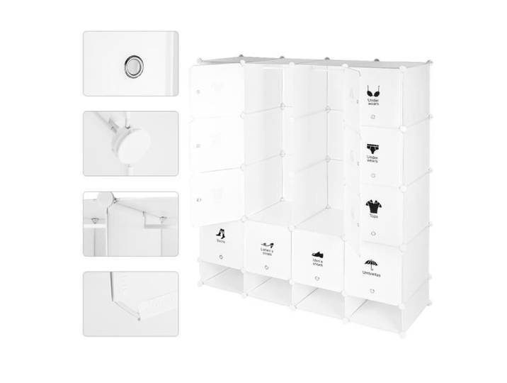 Armoire Penderie en ABS - JEOBEST - 4 étagères - 1 étagère à chaussures