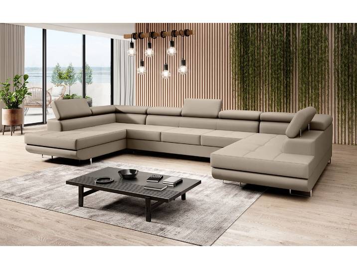 Designer Sofa Taormina mit Schlaf- und Klappfunktion in Kunstleder - Kunstleder - Sand - Luxusbetten24