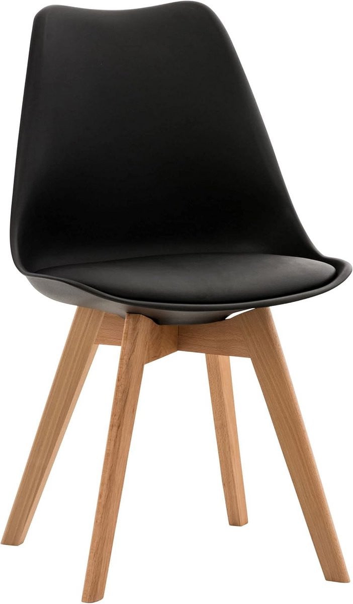 Moderne Eetkamerstoel met Houten Frame en Kunststoffen Zitting - Zwart