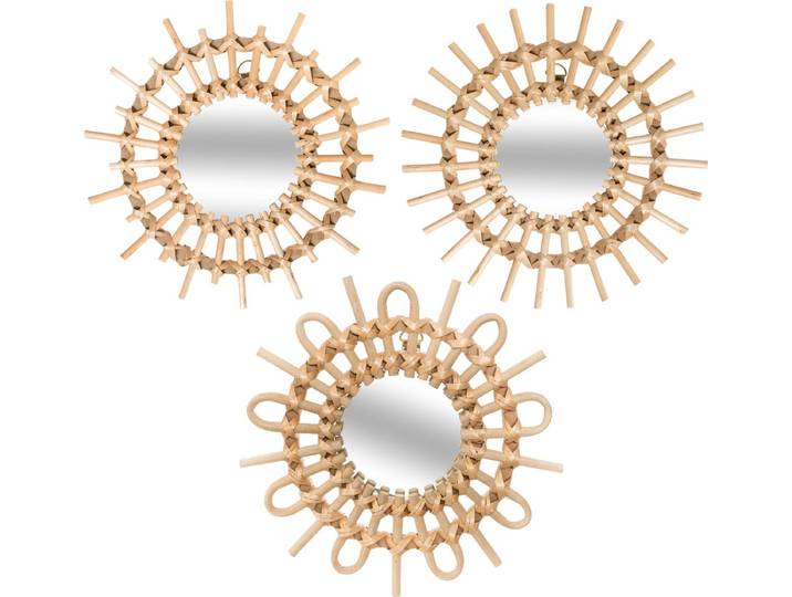 Atmosphera Wandspiegel set - 3-delig - rotan - naturel - D28 cm - bohemian/boho