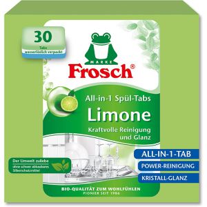 Frosch Spülmaschinentabs Limonen All-In-1, biologisch abbaubar, vegan, kraftvolle Reinigung, 30 Tabs