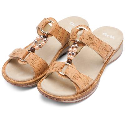 Pantolette ARA "HAWAII", Damen, Gr. 39, Leder, braun (natur), Lederimitat, Schuhe Pantolette, Schlupfschuh, Komfortschuh mit Klettverschlüsse, G-Weite