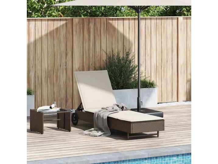 Transat de soleil-Chaise longue avec roues et coussin marron résine tressée NEUF BM642287916