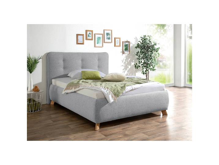 Polsterbett Trotwood 160 x 200cm Strukturstoff Grau/Hellgrau