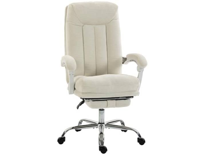 HOMCOM Chaise Bureau Ergonomique Hauteur Réglable Dossier Haut Crème Fauteuil de Bureau Inclinable en Chenille\, Repose-Pieds\, Rembourrage Épais\, Pivotant à 360°